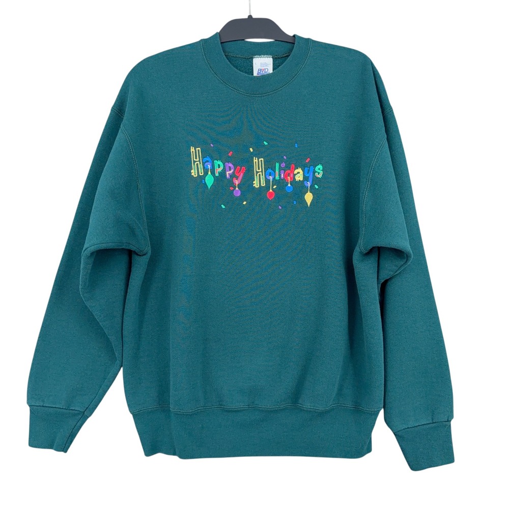 BVD Happy Holidays Sweatshirt Womens L Cotton Polyester Green Vintage